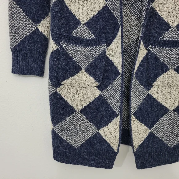 Peach Long Argyle Open Front Grandpa Cardigan Sweater - Picture 2 of 4